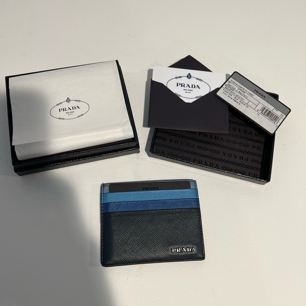 Prada 6 card blue wallet
